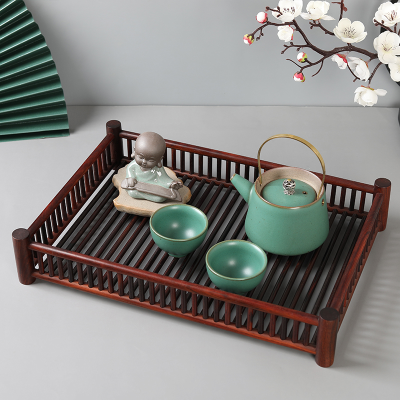 承善堂大红酸枝/老红木（交趾黄檀）茶盘茶道沥水架多功能收纳杯架