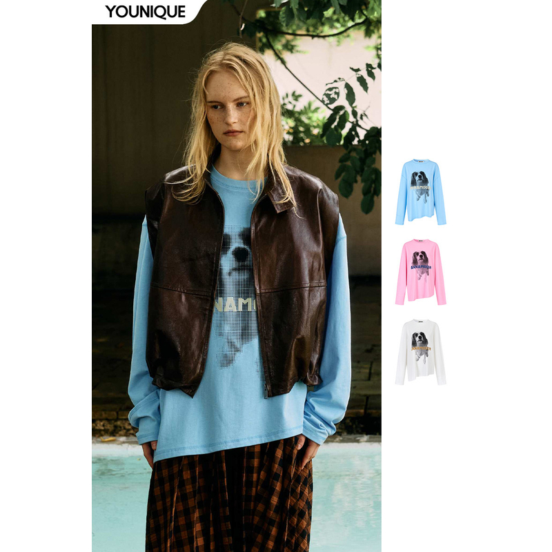 【ANNAMOOER】新品26春夏狗狗印花长袖T恤女