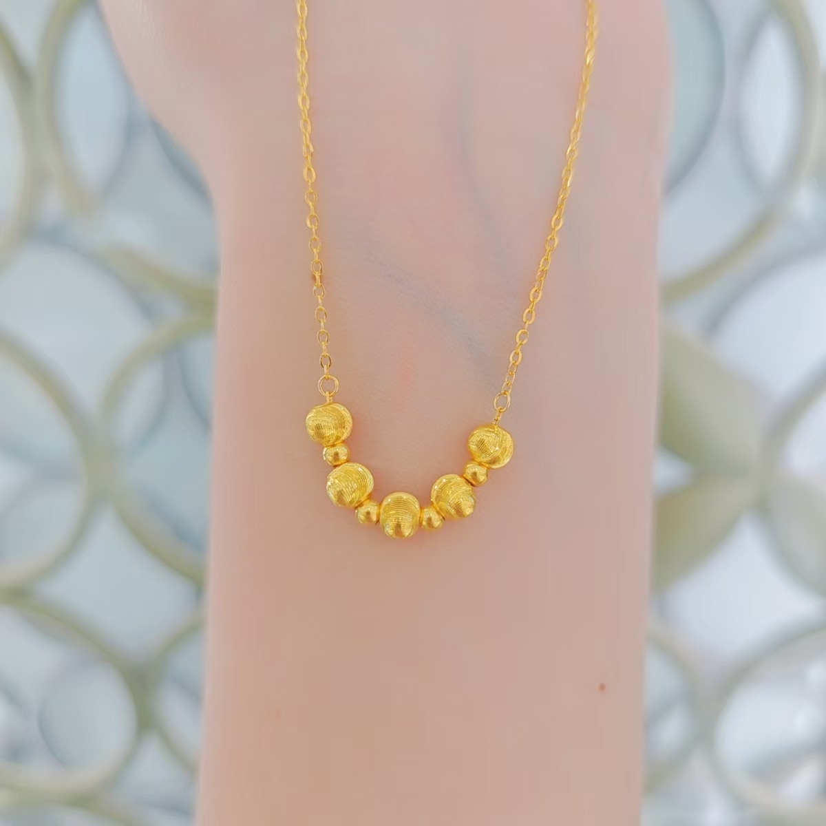 足金999猫眼珠珠黄金套链时尚百搭黄金首饰项链