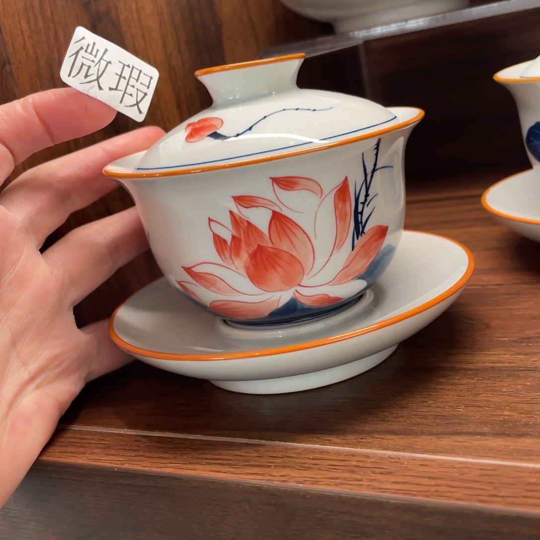 釉下手绘茶具微瑕