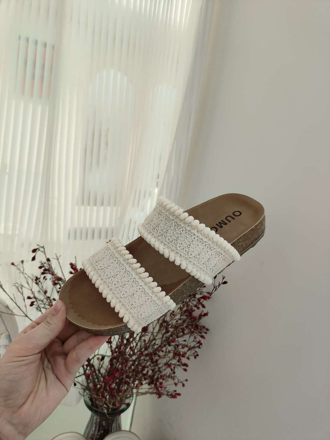 52302中跟细带组合浅口平底纯色一字拖休闲防滑凉拖鞋凉鞋