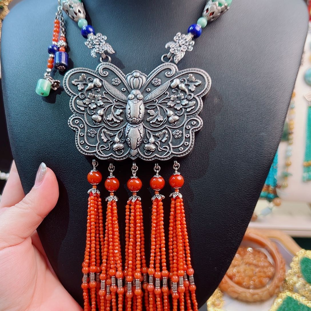 玛瑙银S925镶嵌颈饰国风