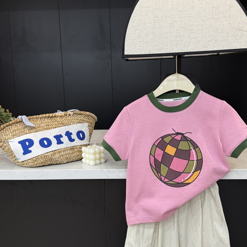 现货leomama【元气一夏】女童印花短袖T恤春夏2025小女孩体恤上衣