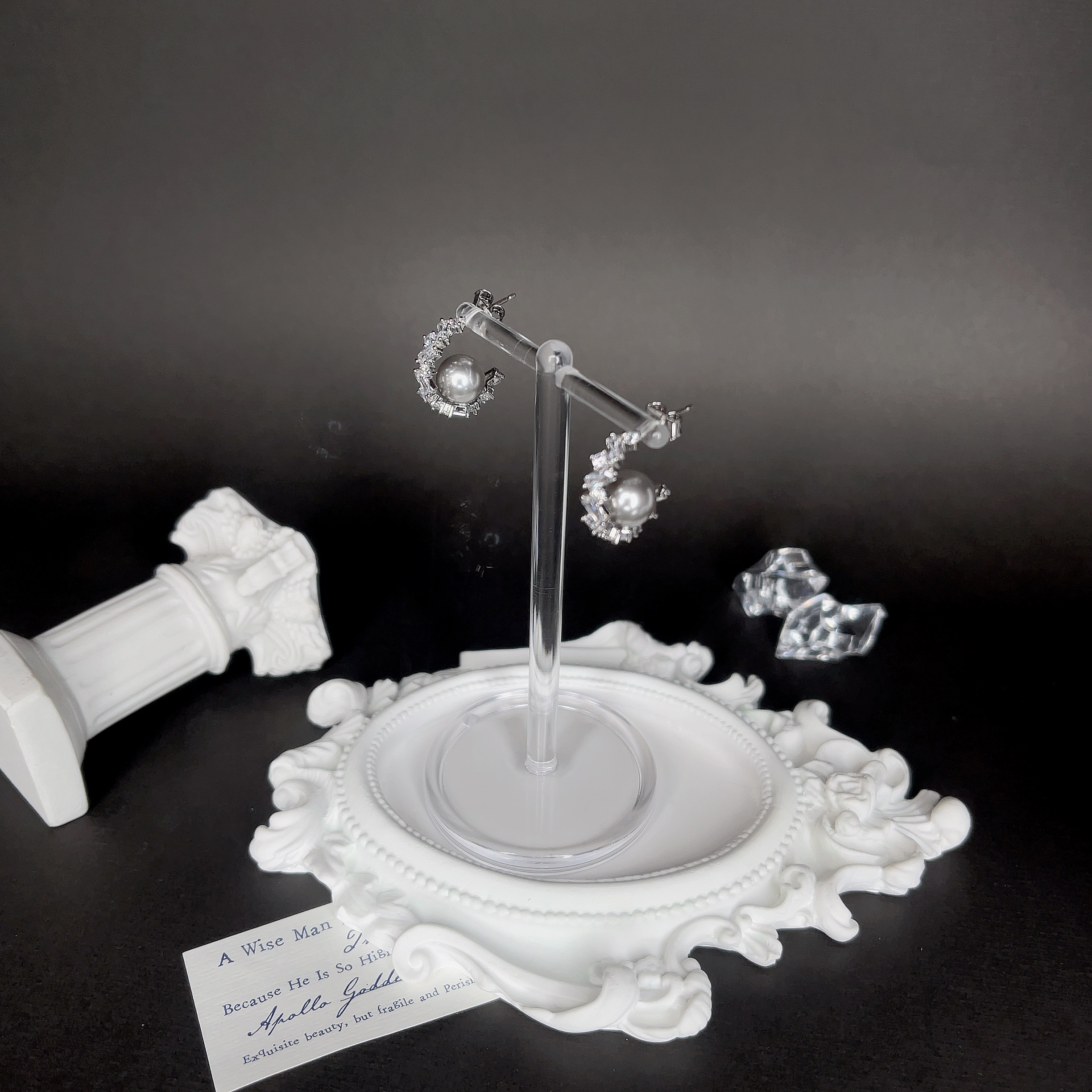 合金仿珍珠耳饰 F022108精致轻奢小众闪钻珠珠耳环