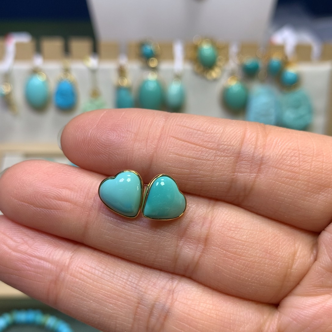 绿松石耳钉18K金镶嵌