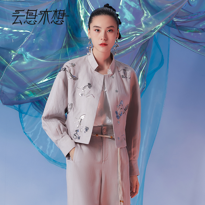 Ysimo-X云思木想摩登国风女装2024秋季鱼舞飞花绣花天丝外套12206