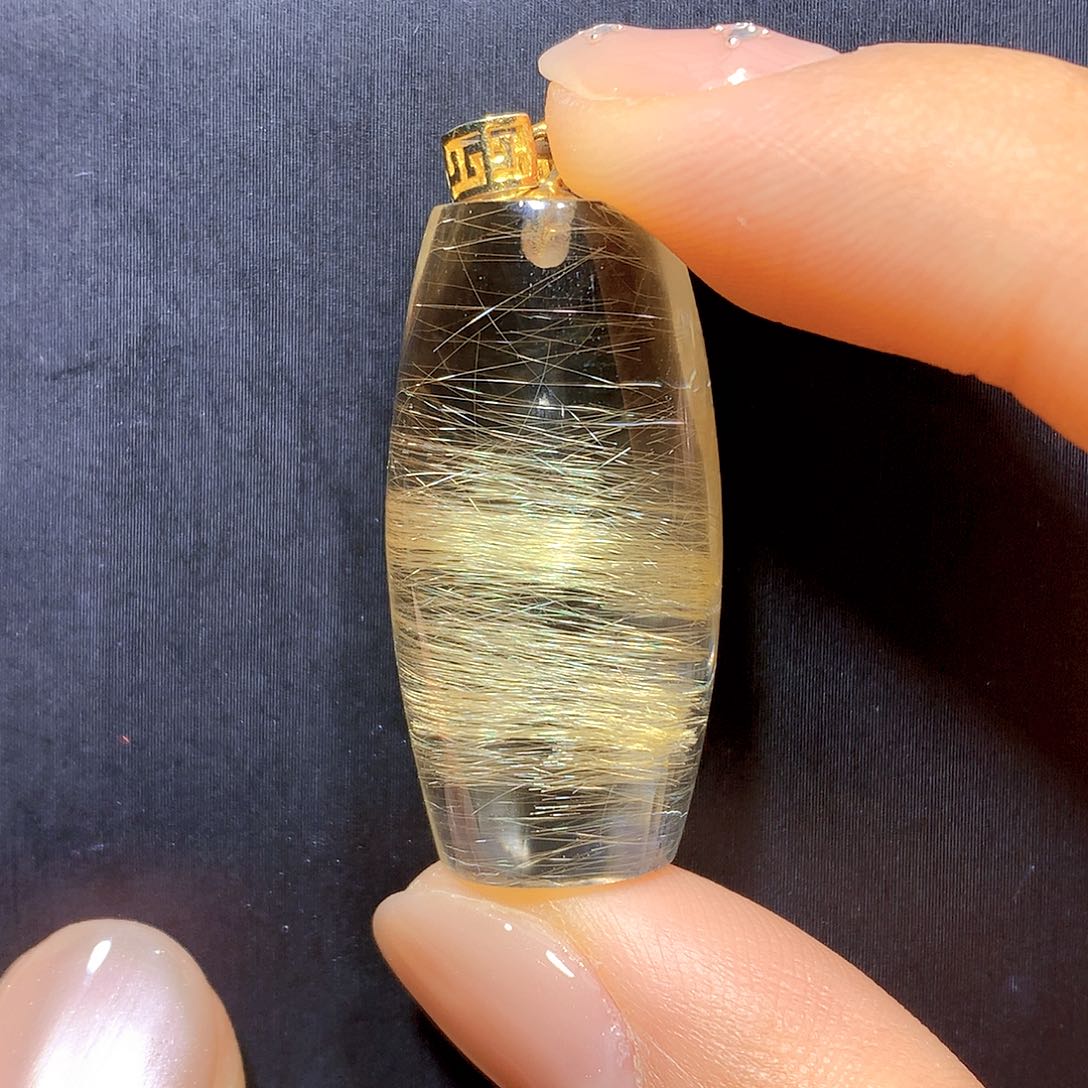 水晶吊坠银S925镀金镶嵌吊坠