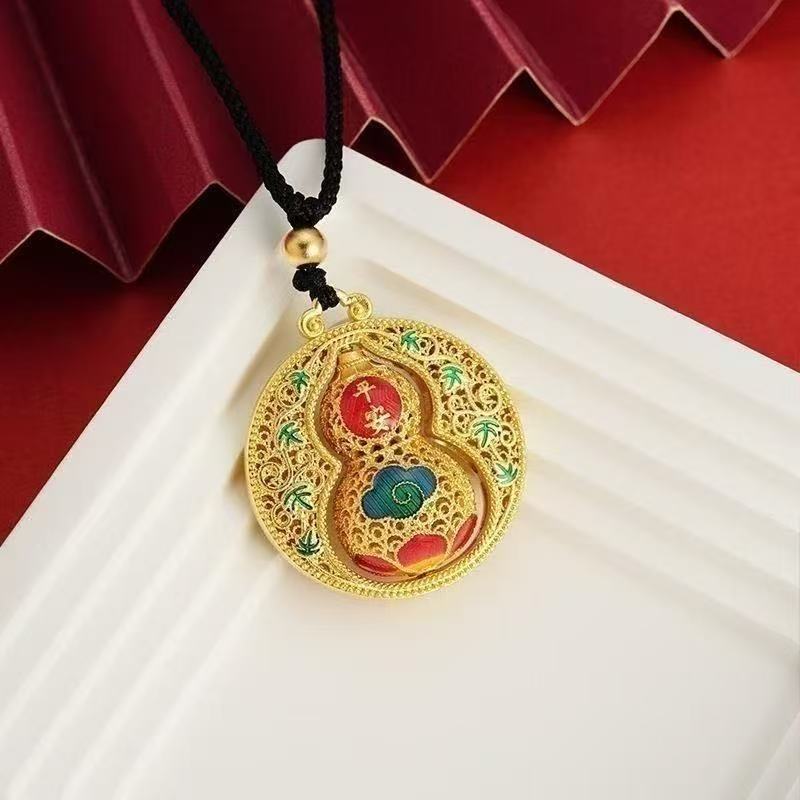 铜合金吊坠 新中式平安葫芦聚福招财福禄吊坠立体雕花新款锁骨链