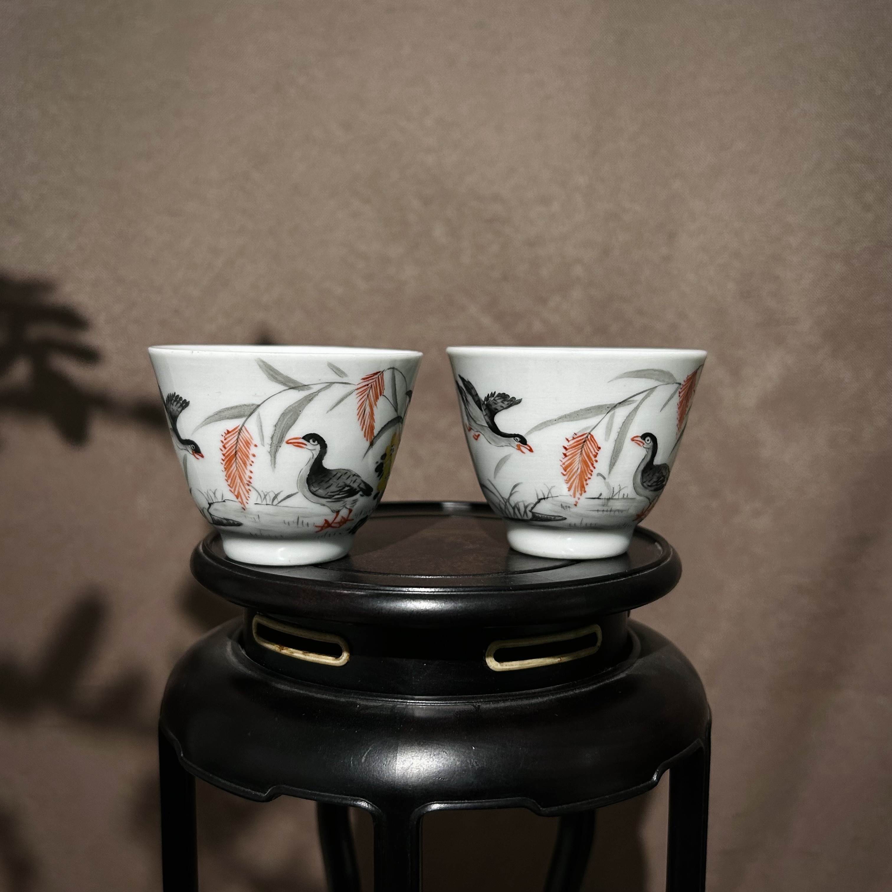 景德镇瓷  釉上粉彩杯（鸭子一对）