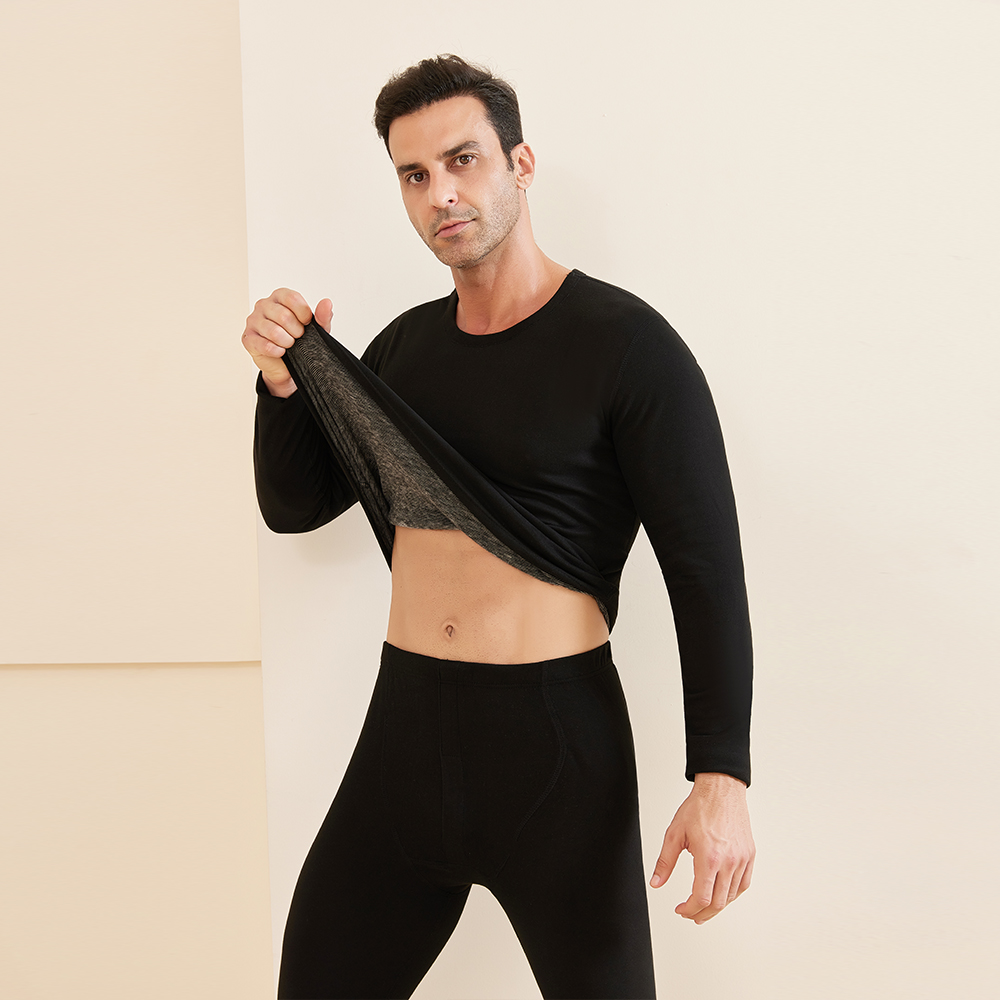 男士保暖内衣羊绒蚕丝保暖套装加绒冬季圆领内穿秋衣秋裤