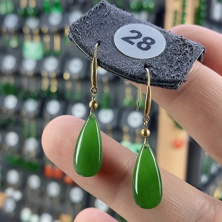 和田玉耳饰18K金镶嵌