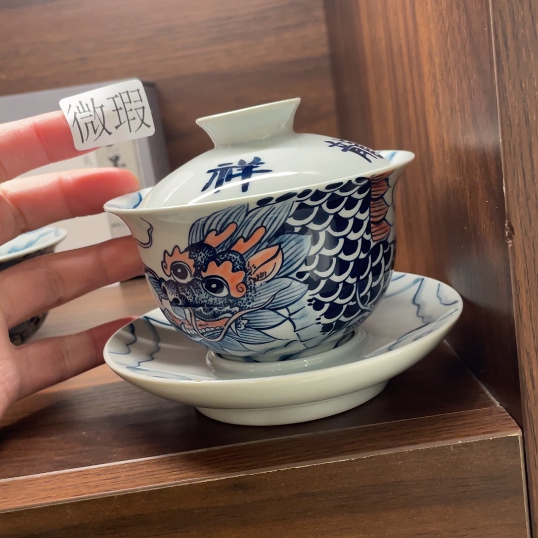 釉下手绘茶具微瑕