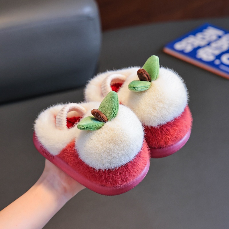 儿童棉拖鞋苹果男女童包头款女公主软底通用拖鞋居家室内新款棉鞋