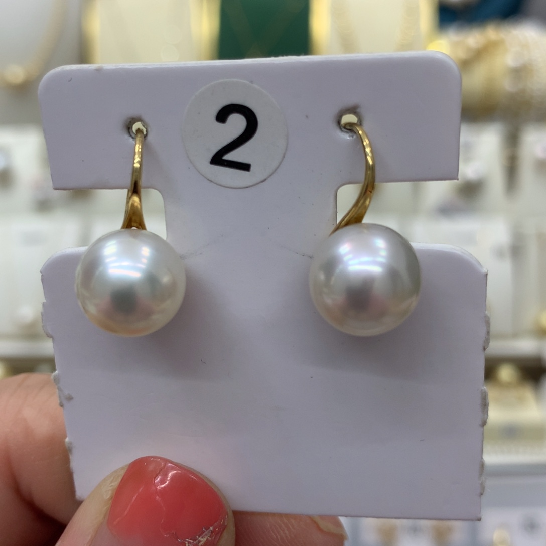 海水珍珠耳饰18K金镶嵌10-11
