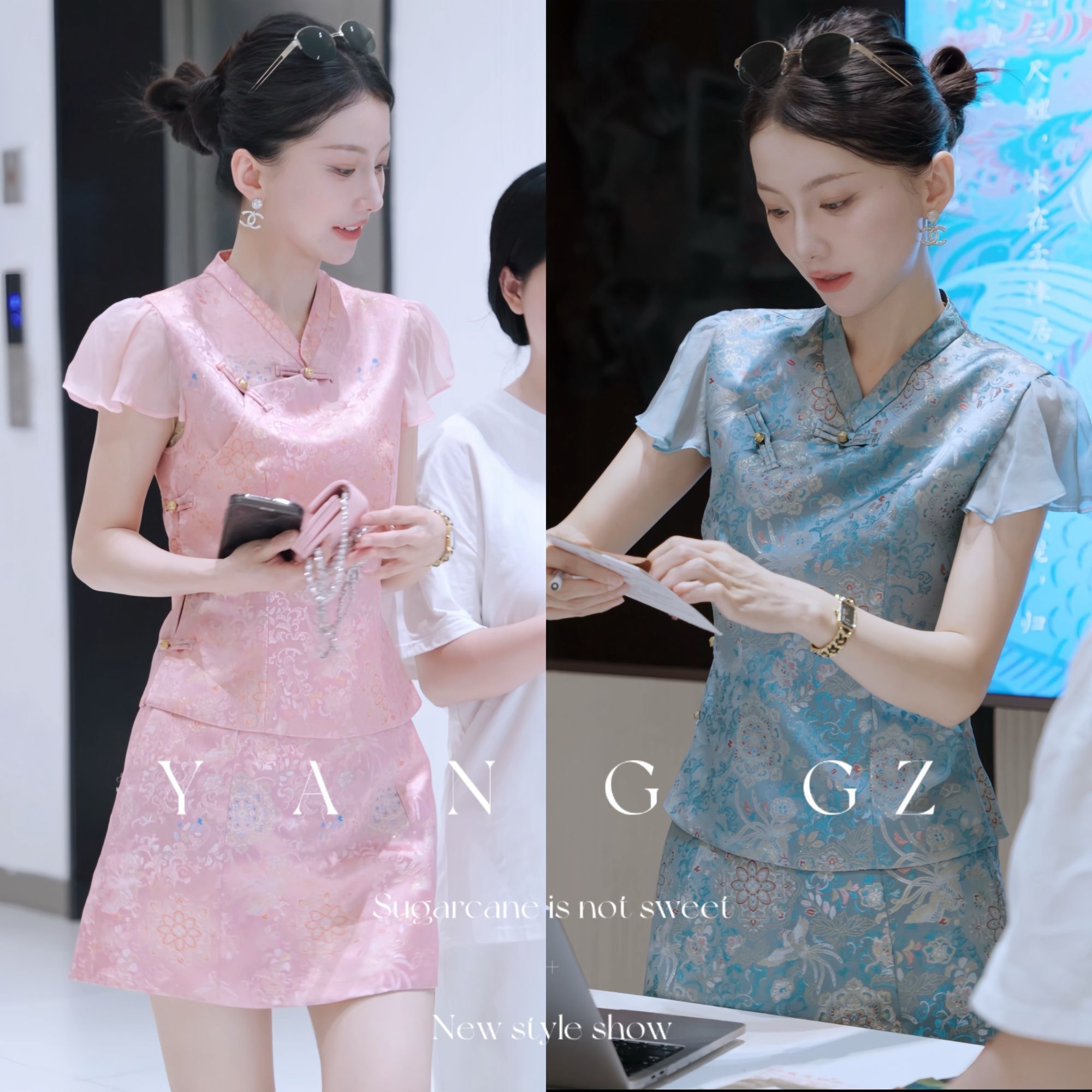YANG GZ【大鱼海棠G】新中式海蓝色百花纹斜襟马甲女GZ5152GL656040