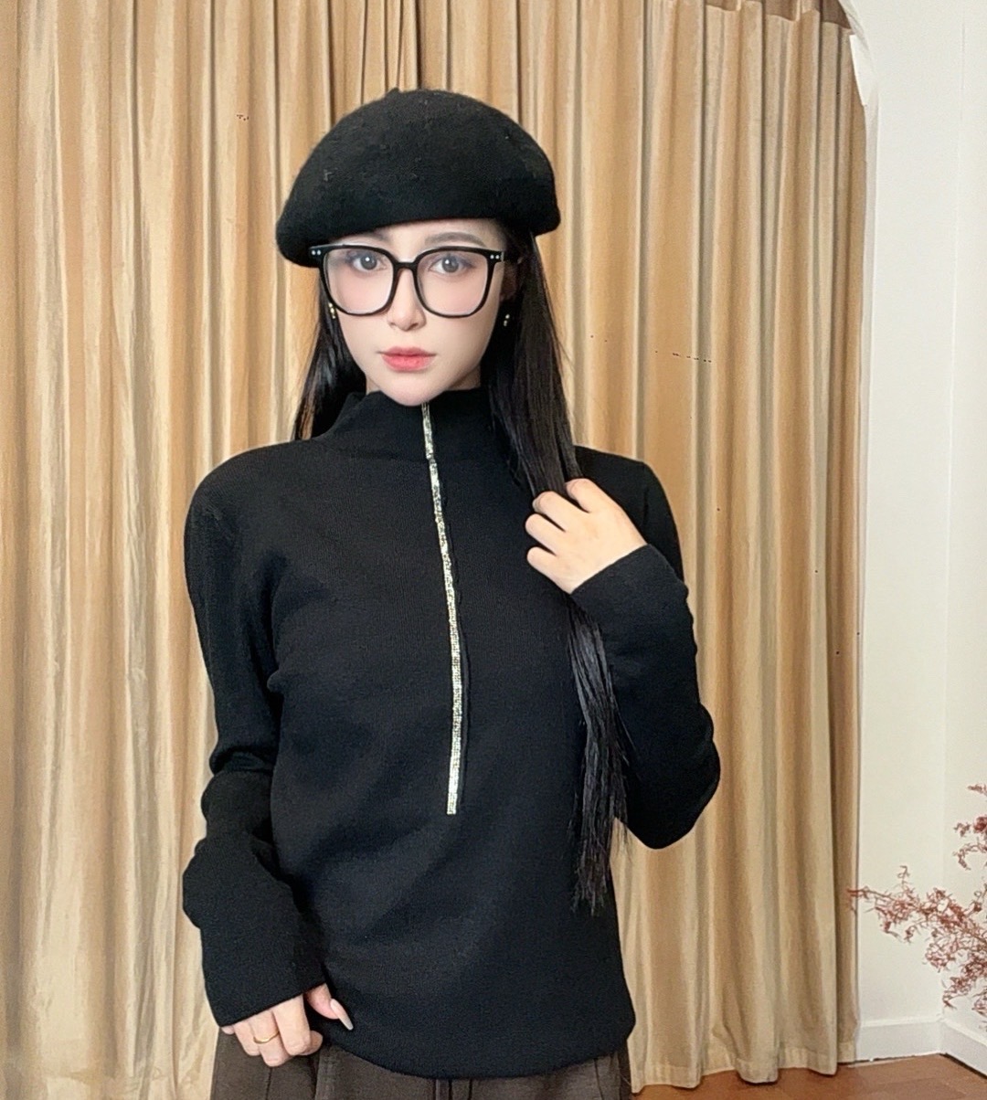 针织长袖女半高领毛针织衫加厚黑色时尚显瘦打底衫女立领