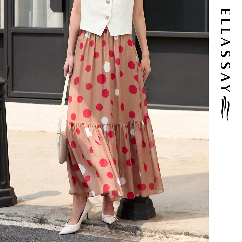 ELLASSAY歌力思2025早秋新款桑蚕丝复古波点半身裙女EWE363Q00800
