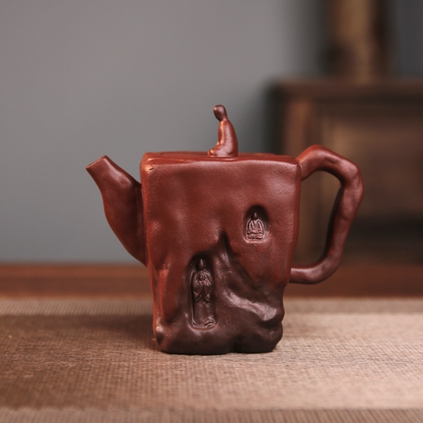 【壁上观 石窟佛壶】佛窟精品紫砂壶手工紫砂壶200cc容量（礼盒包装）