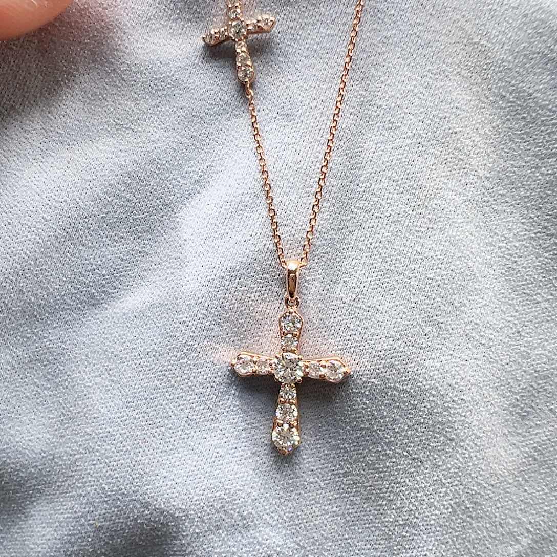 项链实验室培育钻石18K金镶嵌0.51克拉K玫瑰金双十字架项链