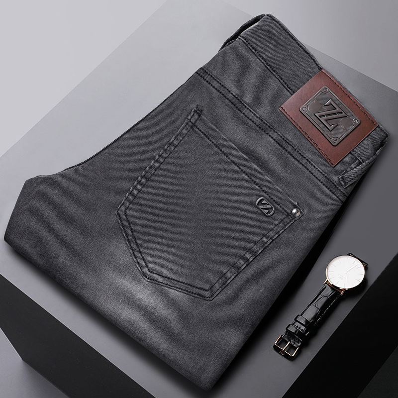 YUANNIU/原牛秋冬新款灰色男士修身高端加厚百搭弹力牛仔长裤