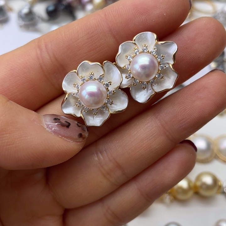 海水珍珠耳饰银S925镶嵌