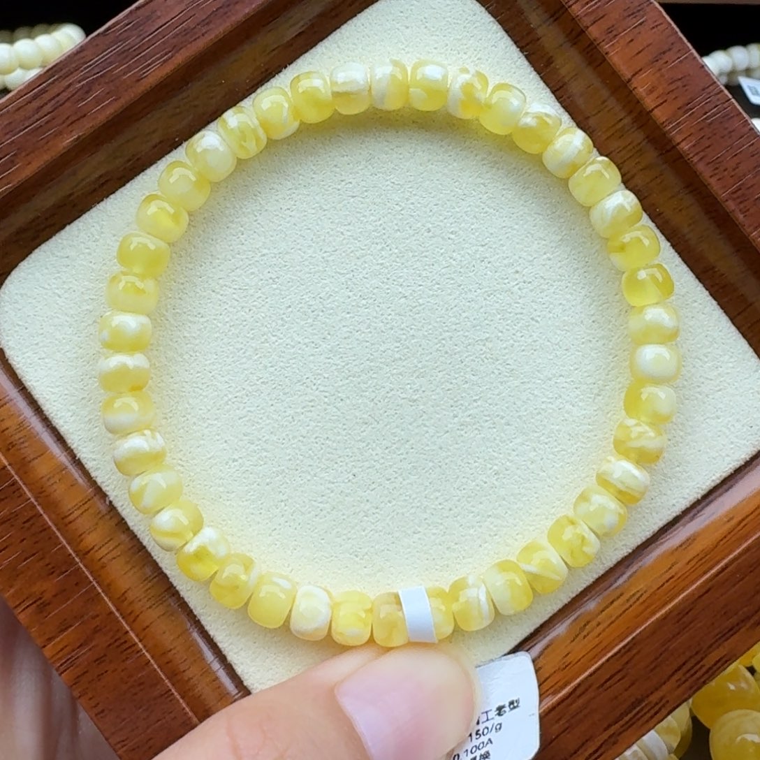 琥珀手链未镶嵌蜜蜡手串6mm金白精工老型极限弧