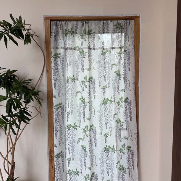 《陌上紫藤》（无绳款）亚麻印花纱纱罗马帘（宽130高180）不含杆