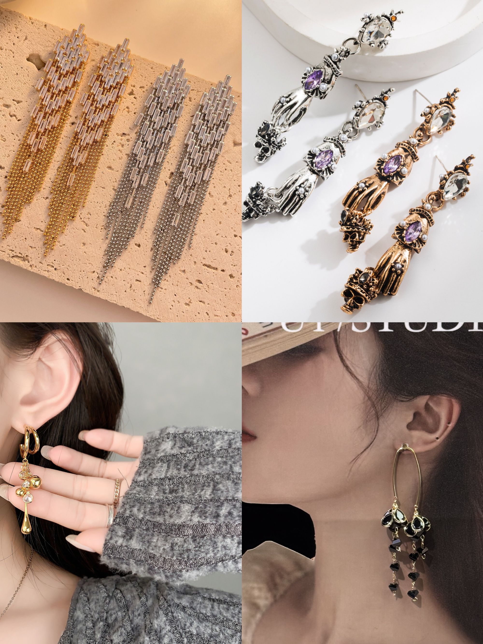 铜合金合金锆石耳饰 直播间选款链接 高级感简约复古轻奢法式耳环