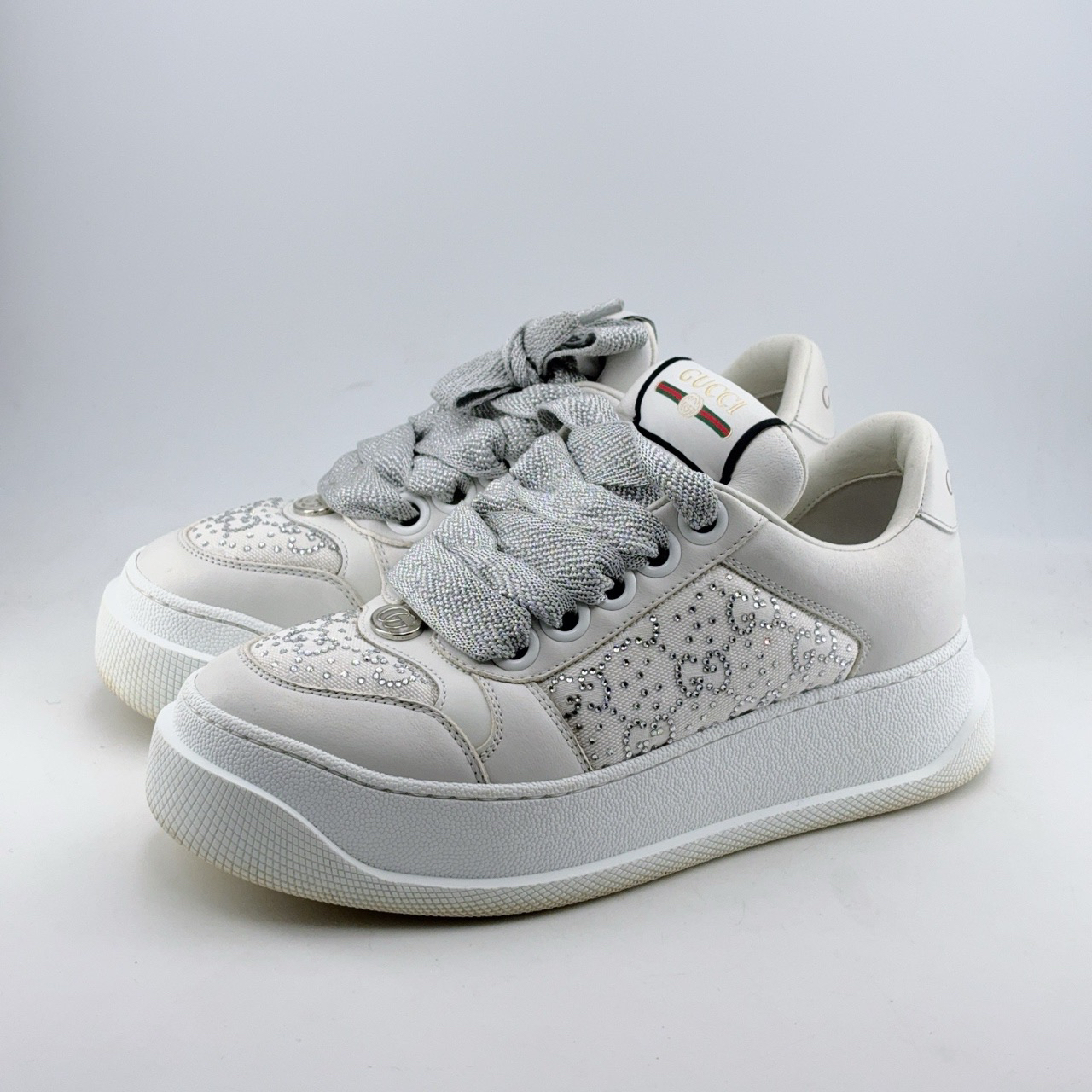 95新 GUCCI/古驰 36.5码/98新/gucci/古驰 白色满钻胖丁脏脏鞋