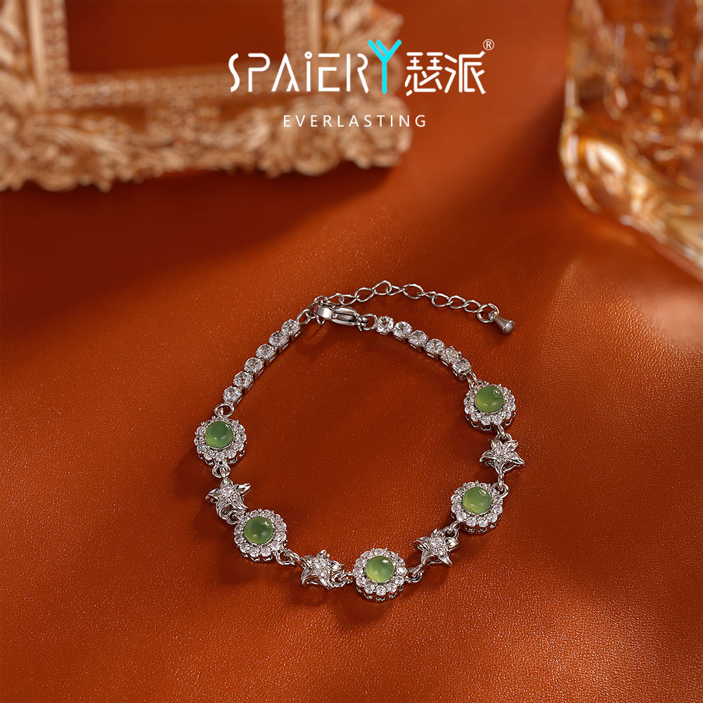 合金手链 【5119】微镶锆石圆形花朵手链优雅冷淡风手环小众手饰