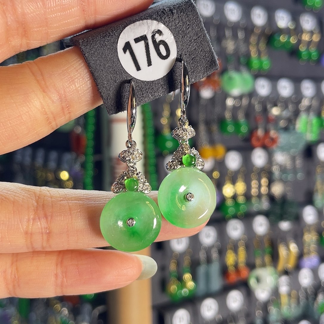 翡翠银S925镶嵌耳饰176