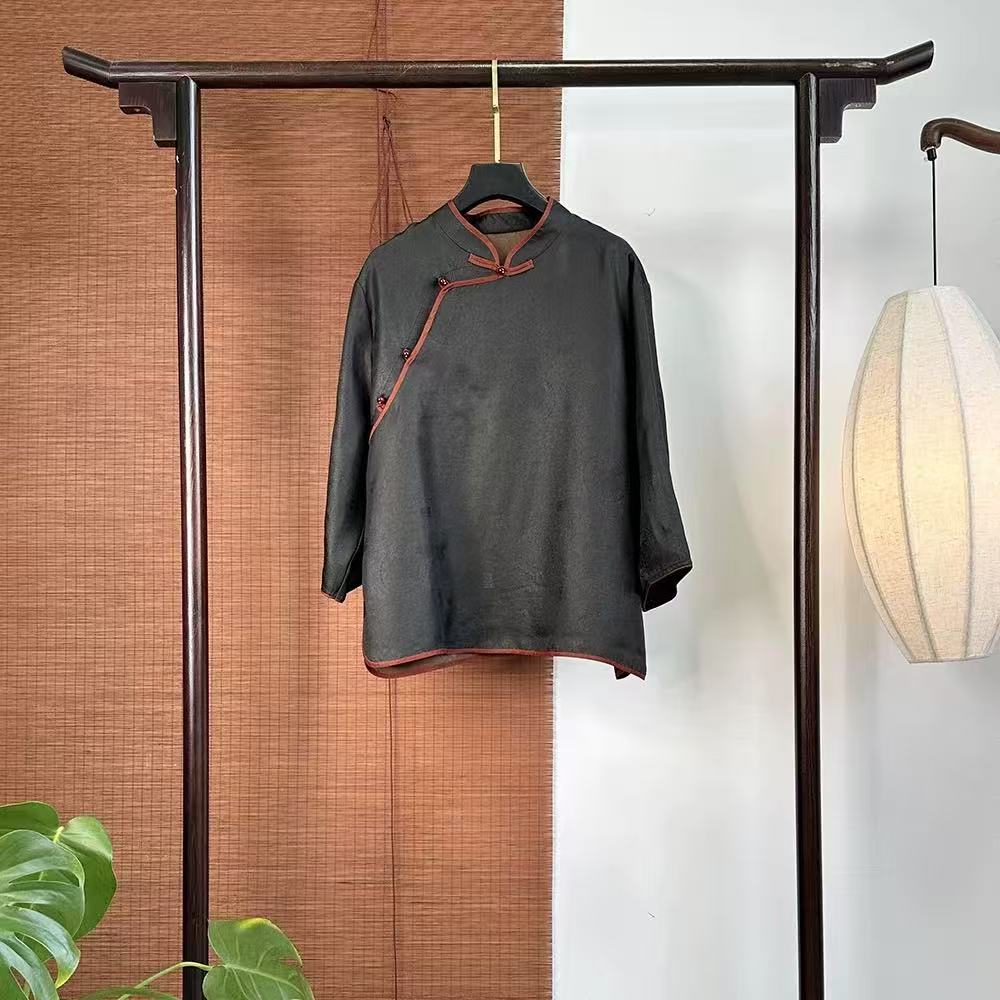 云纱清衫——100桑蚕丝香云纱上衣红豆扣盘扣宽松显瘦新中式JX8961