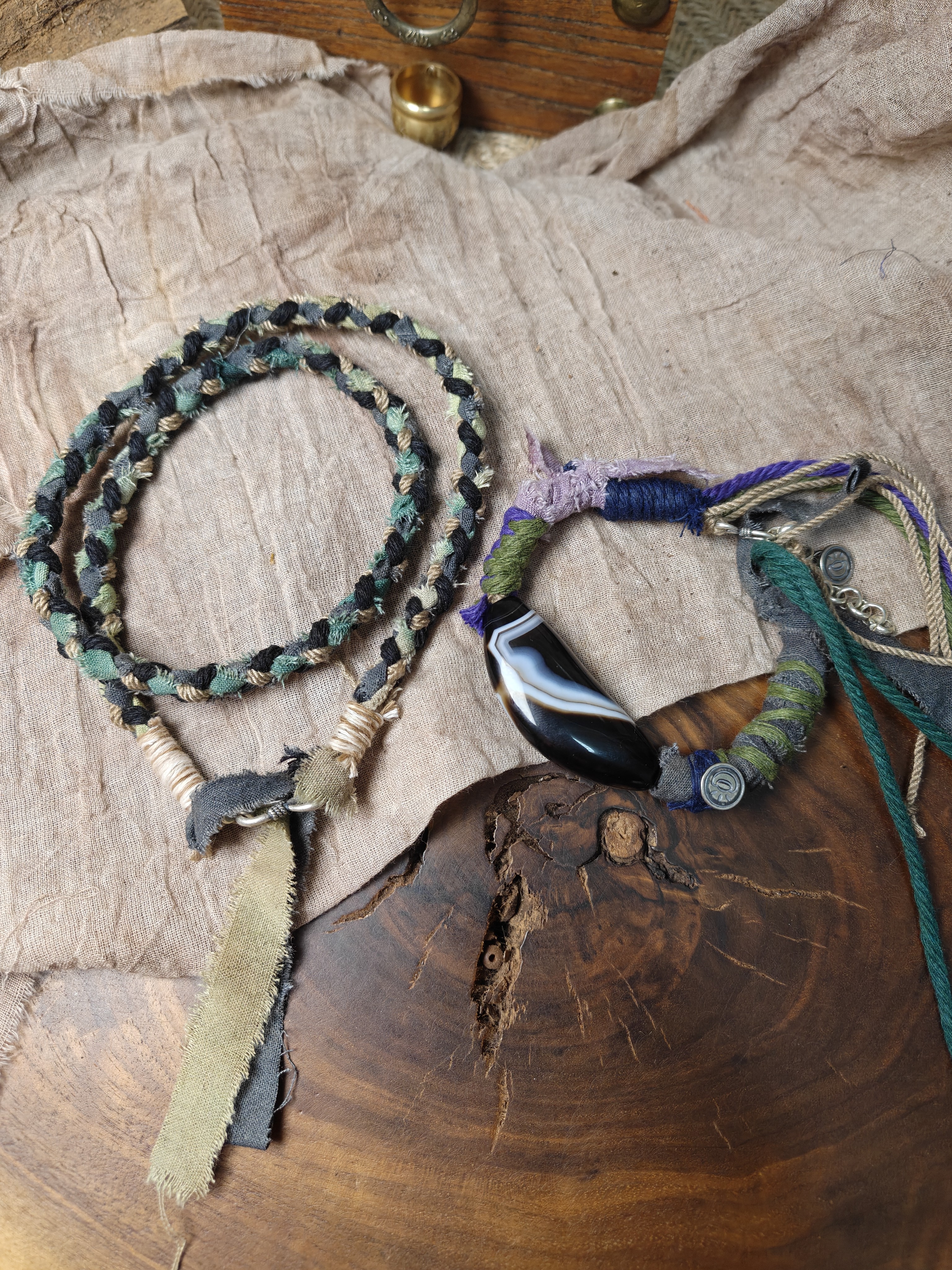 非金属布艺手链 新中式手工编绳两用手链项链一套，手围可调节