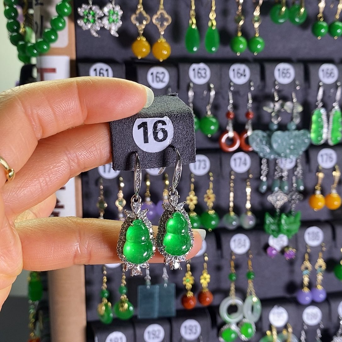 银S925镶嵌翡翠耳饰16