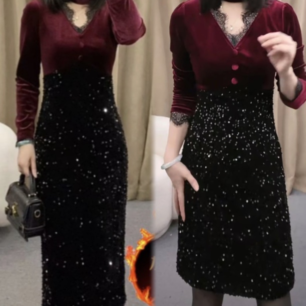 【加绒新款】轻奢高级感气质显瘦女人味高级感连衣裙YF1013