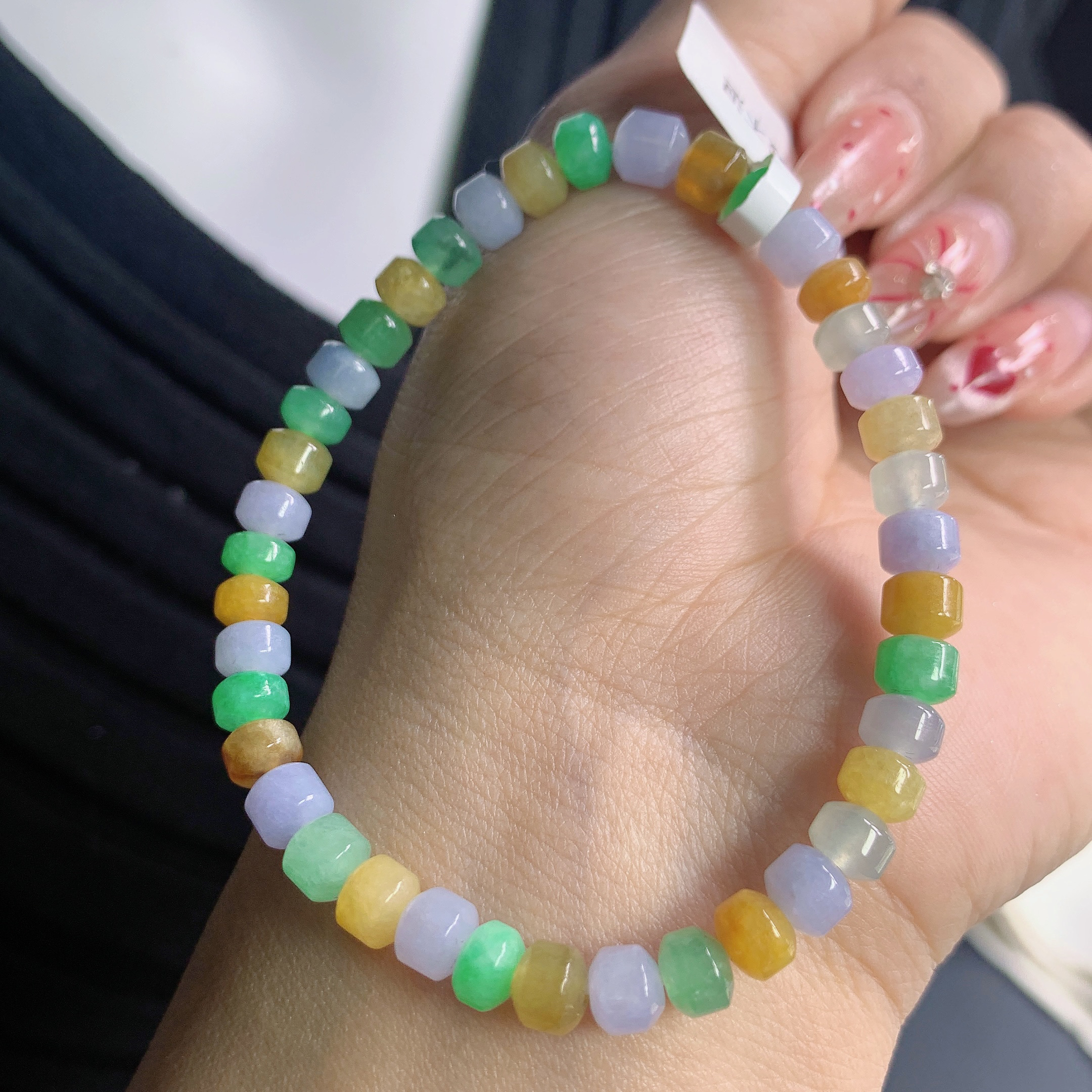 天然缅甸A货翡翠玉石珠宝冰胶马卡龙多宝路路通桶珠手串j尺寸5+mm