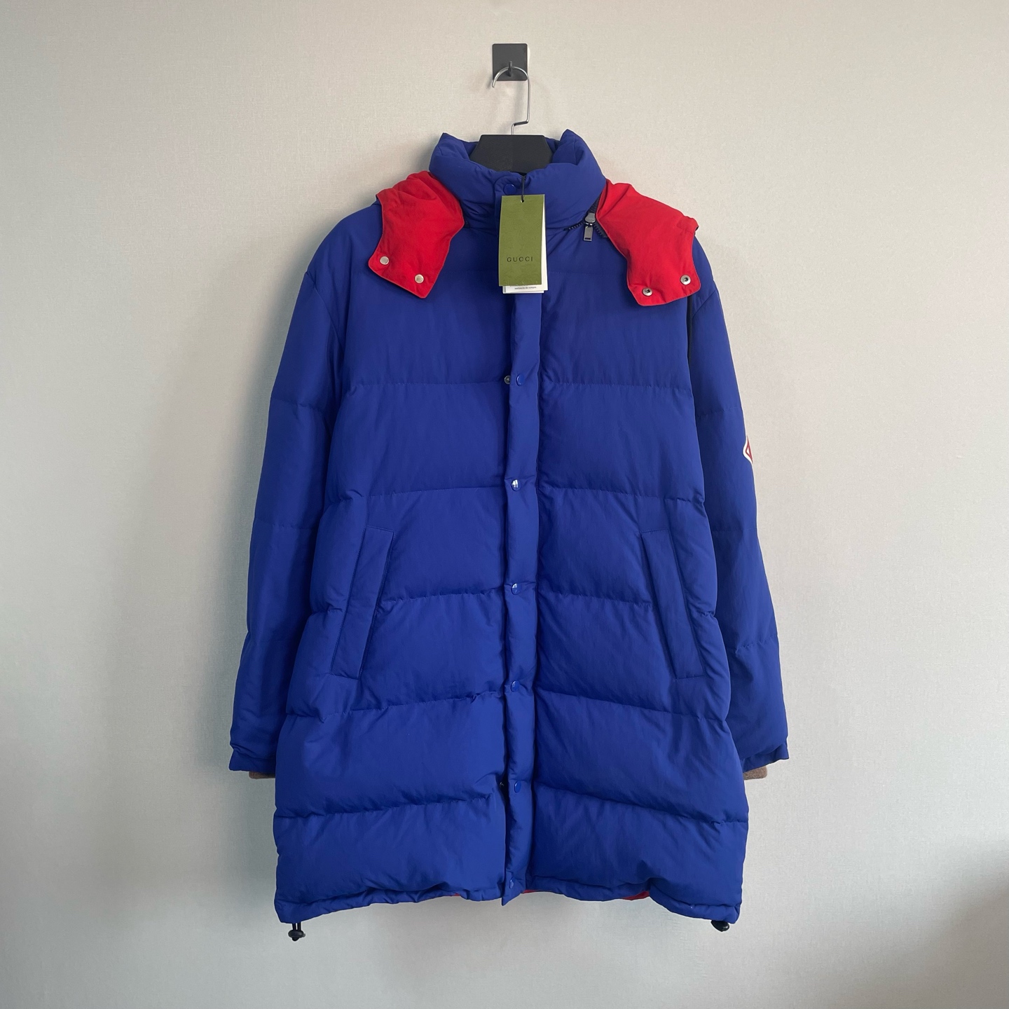 未使用 GUCCI/古驰 袖标连帽长款羽绒服/50码/全新带吊/价21200