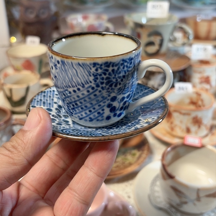 瓷片右下青花手绘日本进口浪漫咖啡