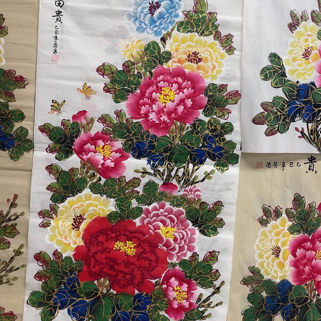 国画国画作品原稿原稿四尺竖白底水晶