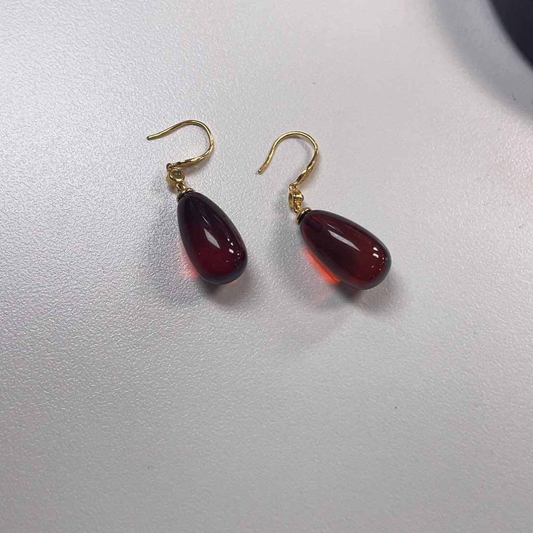 米***多血珀银S925镶嵌耳饰血珀水滴造型耳坠