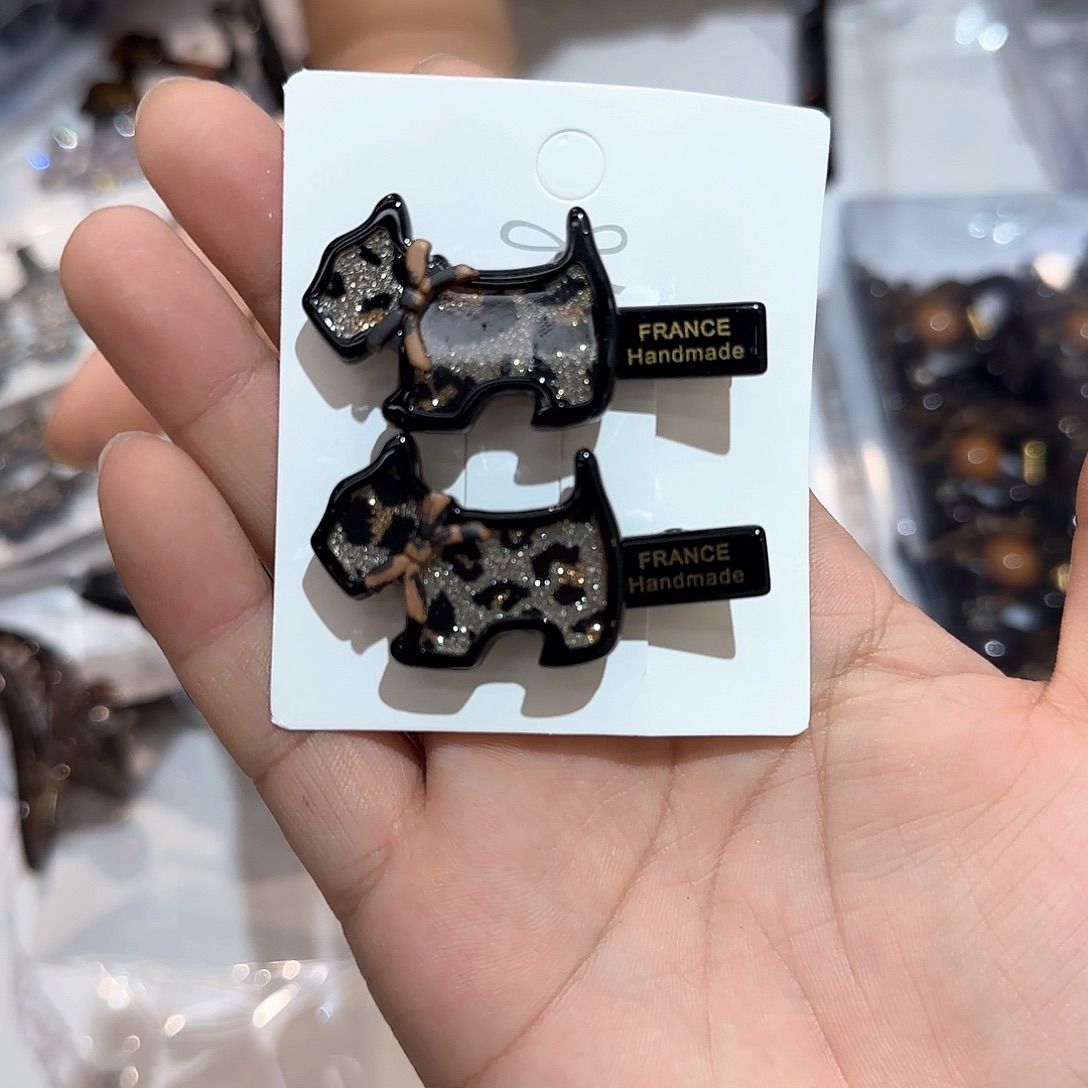 无非金属2支黑色细闪小狗压夹