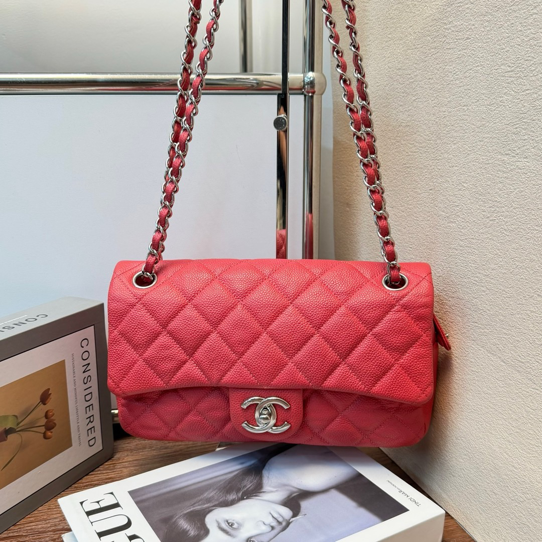 95新 Chanel/香奈儿 Chanel 粉银 荔枝牛皮 Cf口盖包/638661365