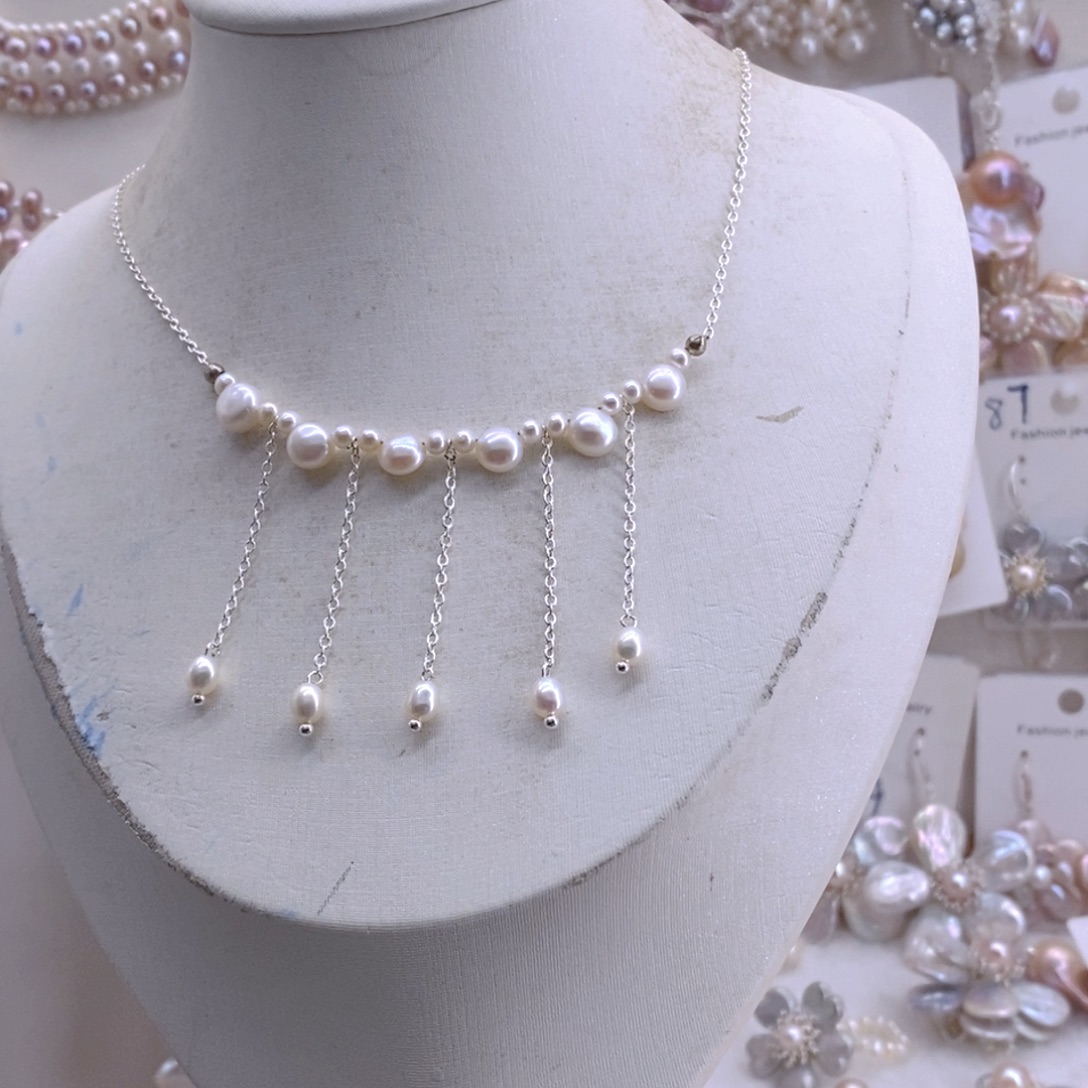 淡水珍珠耳饰银S925镶嵌项链