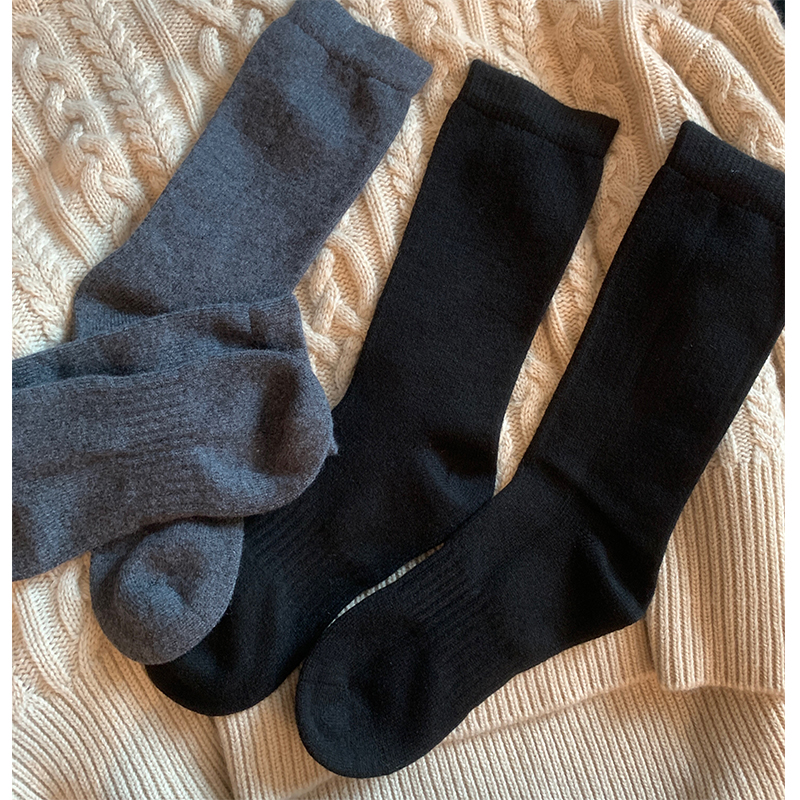 MYL 羊毛针织中筒袜2022秋冬新品百搭休闲黑色中筒韩版保暖长袜