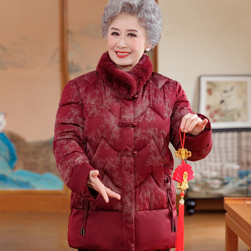 奶奶加绒冬装保暖棉服外套带毛领新款妈妈冬季棉衣加厚洋气上衣服