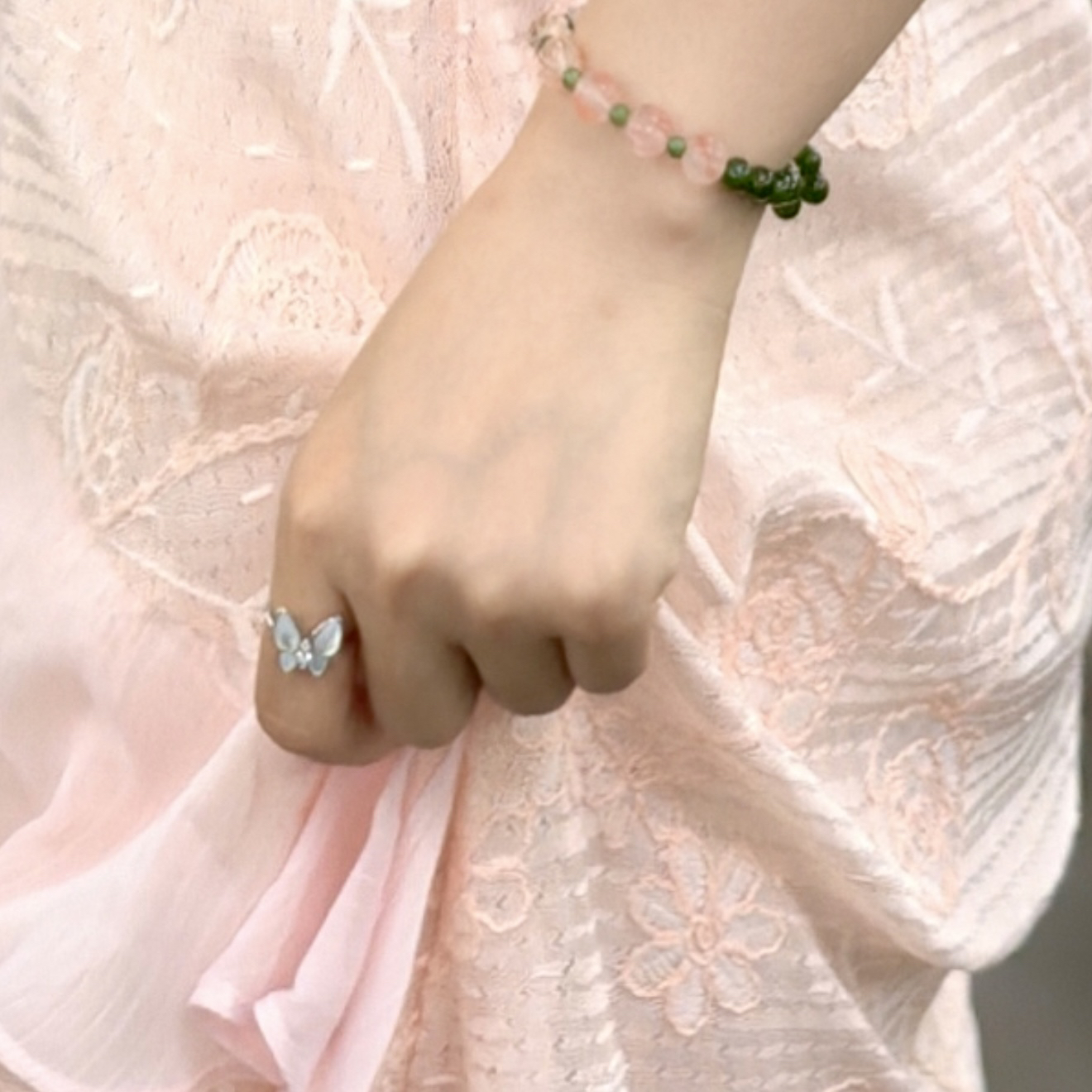 925银贝壳戒指 8075贝壳蝴蝶开口银戒指