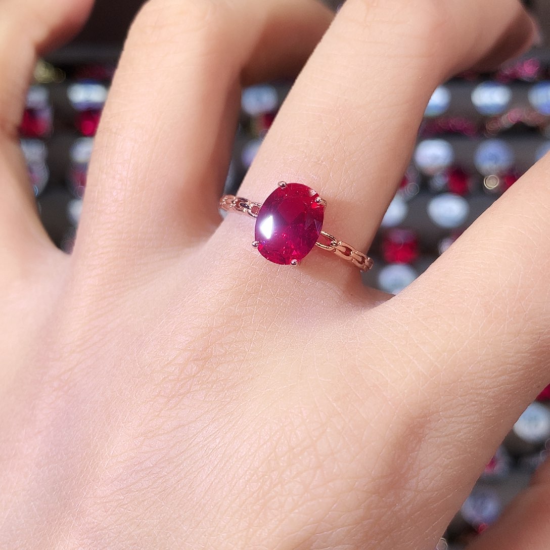 银S925镶嵌戒指红宝石玫瑰金79