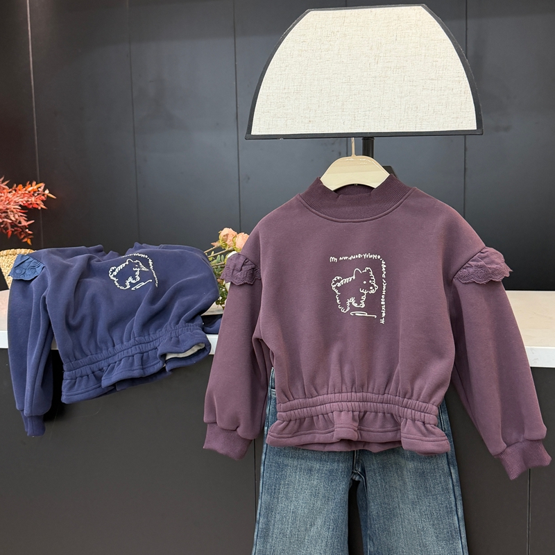 【现货】leomama女童小狗加绒卫衣冬儿童洋气衣服宝宝百搭保暖上衣