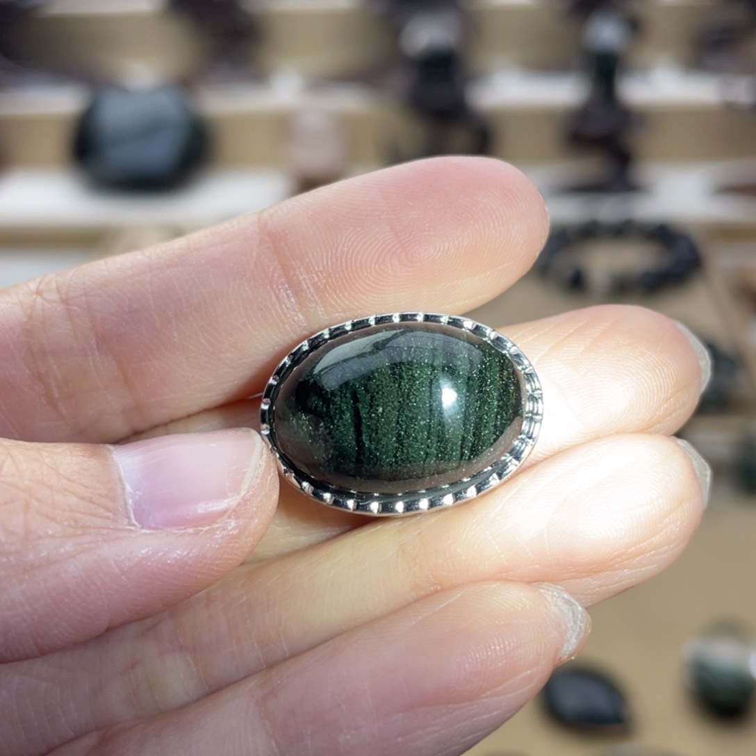 戒指银S925镶嵌水晶绿幽灵戒指