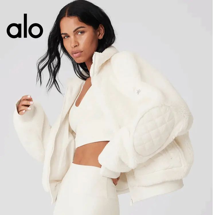 Alo官网羊羔绒立领短款加厚高街拉链外套男女冬休闲棉服保暖夹克